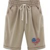 Women‘s Independence Day Knee Length Bermuda Shorts Plus Size Casual Summer Loose Fit Long Shorts Elastic Waist Shorts with Pockets