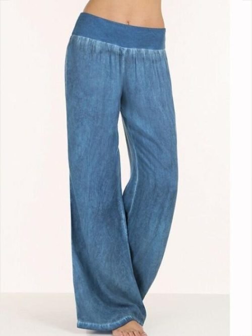 Fashion Solid Color Big Hem Wide Leg Bottom Casual Pants