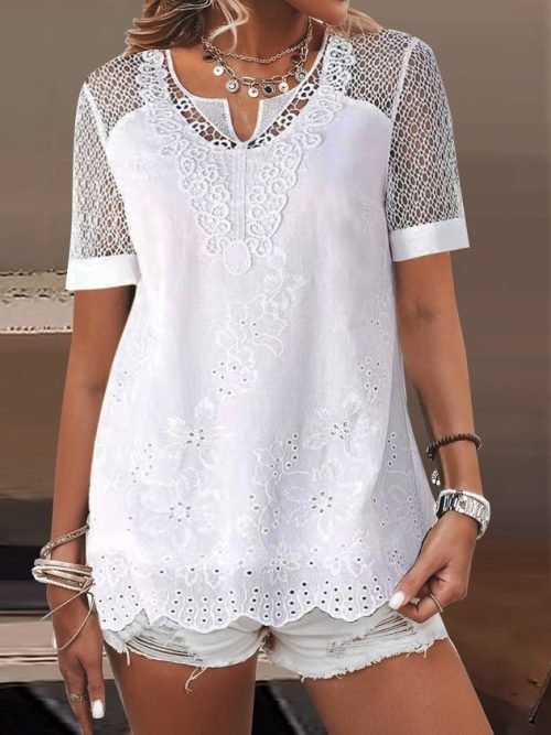 Lace Edge Lace Collar Casual Shirt