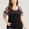 Striped Contrast Raglan Sleeve Round Neck T-shirt