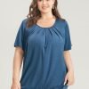 Solid Round Neck Pleated Detail T-shirt