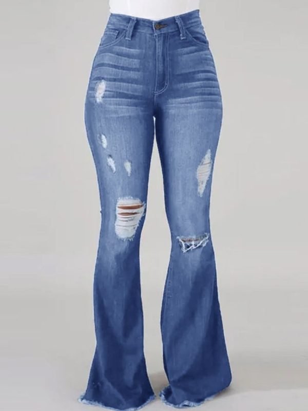 Plus Size High-Waist High Stretchy Ripped Boot Cut Jeans