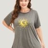 Moon And Star Round Neck T-shirt