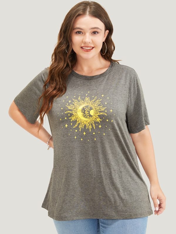 Moon And Star Round Neck T-shirt