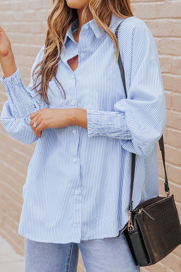 Striped Puff Sleeve Loose Blouse