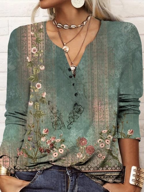 Stylish Long Sleeve Print Top