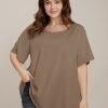 Plain Round Neck Button Detail Blouse