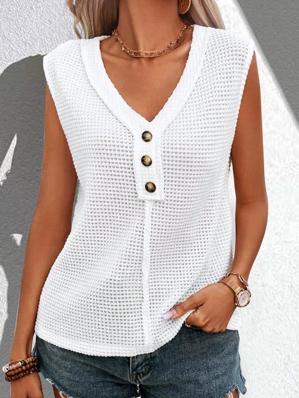 V Neck Plain Polyester Cotton Casual Tank Top