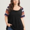 Striped Contrast Raglan Sleeve Round Neck T-shirt