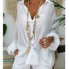 Solid Color Button Long Sleeve Loose Casual Shirt Women's Top