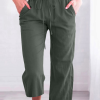 Women's Casual Summer Linen Pants High Waisted Loose Yoga Sweatpants Crop Pants with Pockets