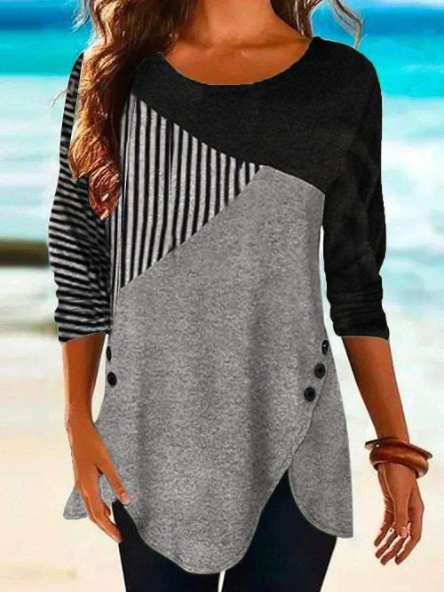 Vintage Stripe Black and Gray Color Block Tunic