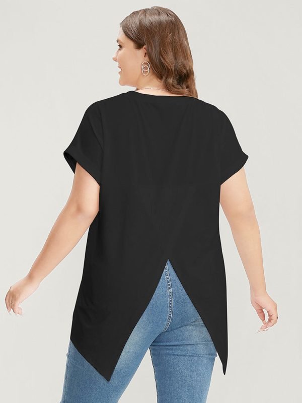Solid Round Neck Crossover Back T-shirt