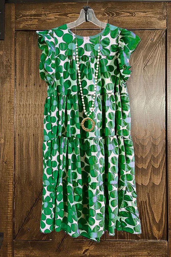 Cute Floral Print Ruffled Dress