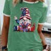 Women's patriotic gnome 4th of July Casual Crew Neck T-Shirt