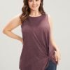 Solid Twist Front Sleeveless Round Neck Tank Top