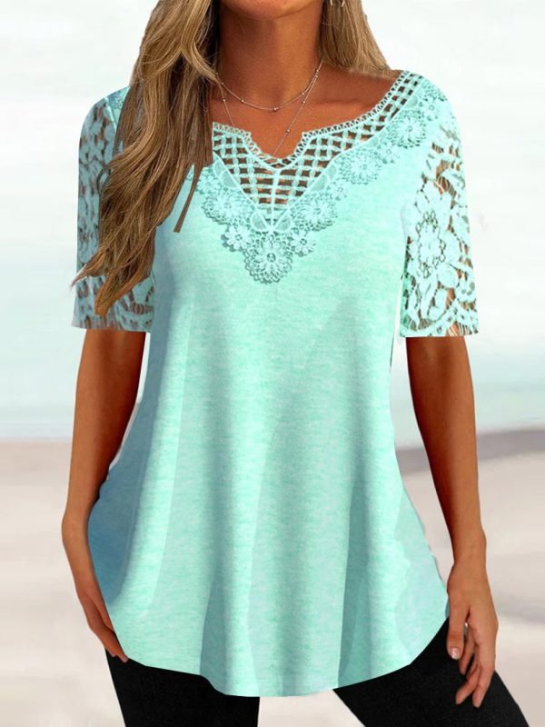 Women's Half Sleeve V-neck Lace Top