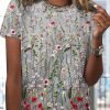 Jersey Floral Printed Casual Crew Neck T-Shirt