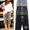 Women‘s Independence Day Knee Length Bermuda Shorts Plus Size Casual Summer Loose Fit Long Shorts Elastic Waist Shorts with Pockets