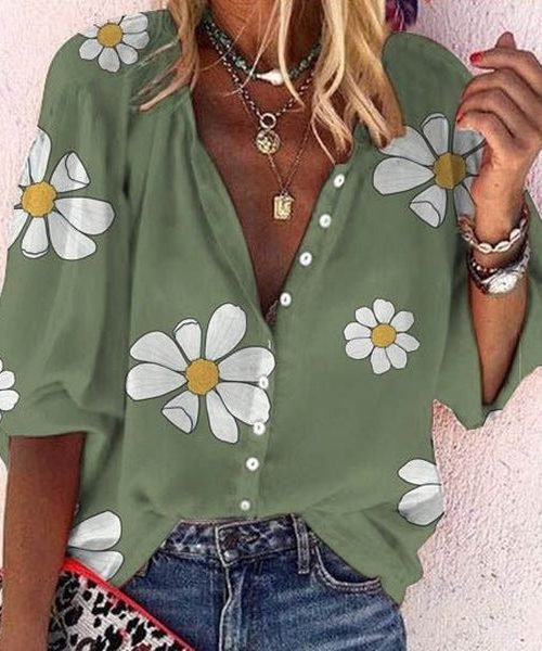 Breezy Floral Print 3/4 Sleeve Shirt