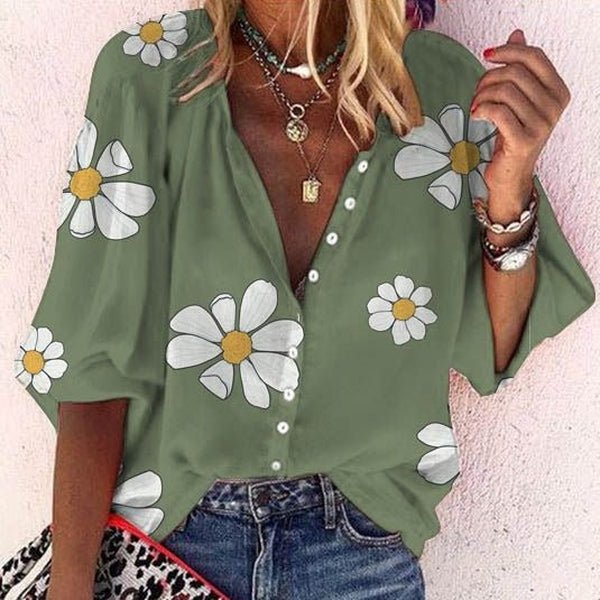 Breezy Floral Print 3/4 Sleeve Shirt