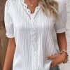 Women's Short-sleeved V-neck Lace Solid Color Casual Top