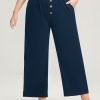 Plain Pocket Mid Rise Button Detail Elastic Waist Pants