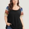 Striped Contrast Raglan Sleeve Round Neck T-shirt