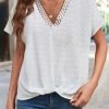 V Neck Jacquard Patchwork Lace Casual Plain Blouses