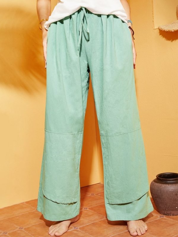 Casual Plain Pockets Linen Pants