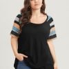 Striped Contrast Raglan Sleeve Round Neck T-shirt