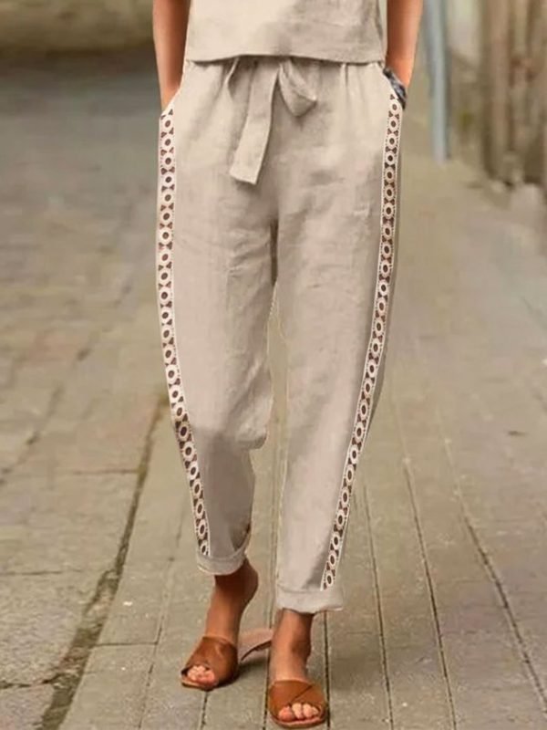 Cut Out  Side Straight Paperbag Pant With Pockets