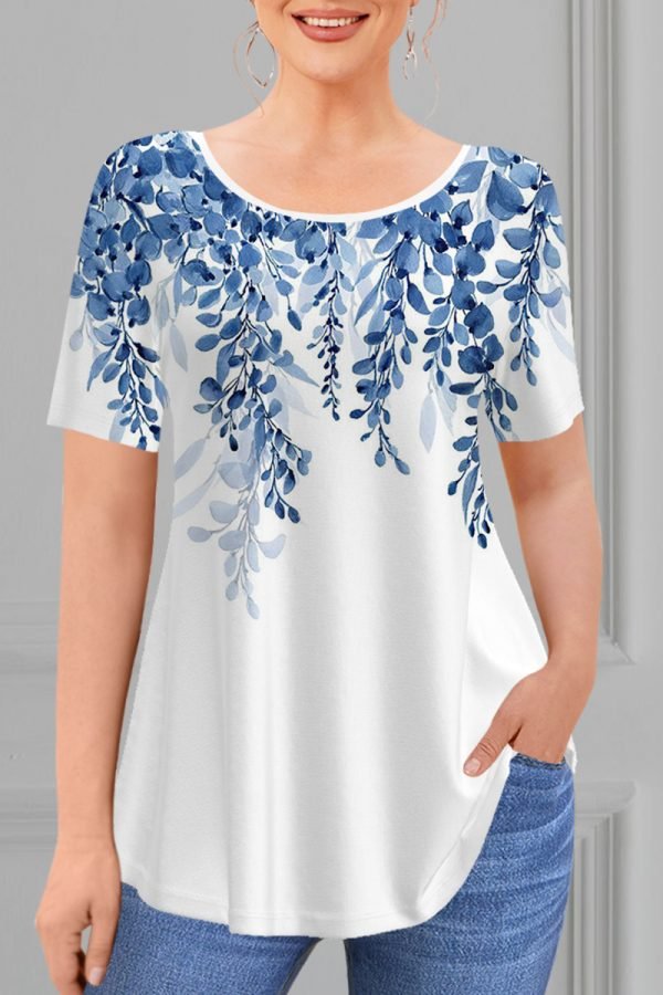 Women's Plus Size Casual Purple Ombre Plant Floral Print Two Piece Pant Set