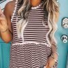 Striped Print Lace Paneled Tank Top
