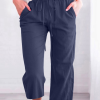 Women's Casual Summer Linen Pants High Waisted Loose Yoga Sweatpants Crop Pants with Pockets