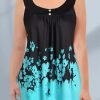 Plus Size Casual Black Ombre Floral Print Decorative Button Pleated Sleeveless Tank Top