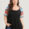 Striped Contrast Raglan Sleeve Round Neck T-shirt