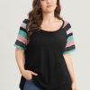 Striped Contrast Raglan Sleeve Round Neck T-shirt