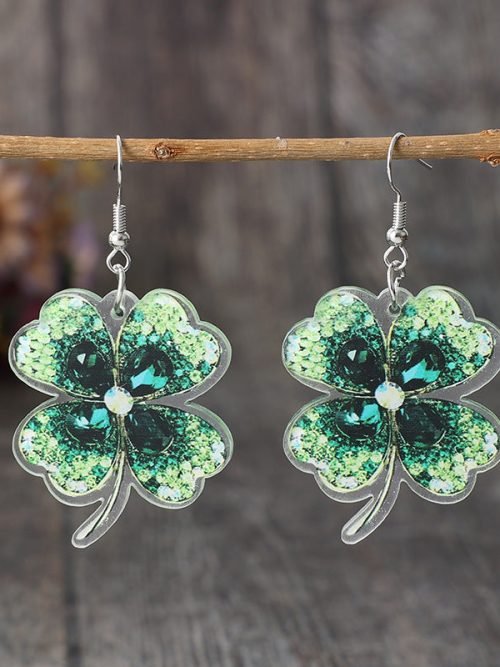 Women Lady‘s Green four-leaf Clover Earring Retro Jewelry