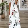 Women's Floral Printed Short Sleeve V-neck Maxi Dress