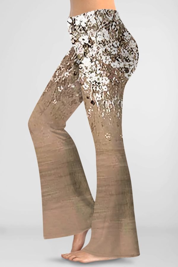 Women'sPlus Size Casual Black Floral Print Hight Waist Bell Bottom Pants