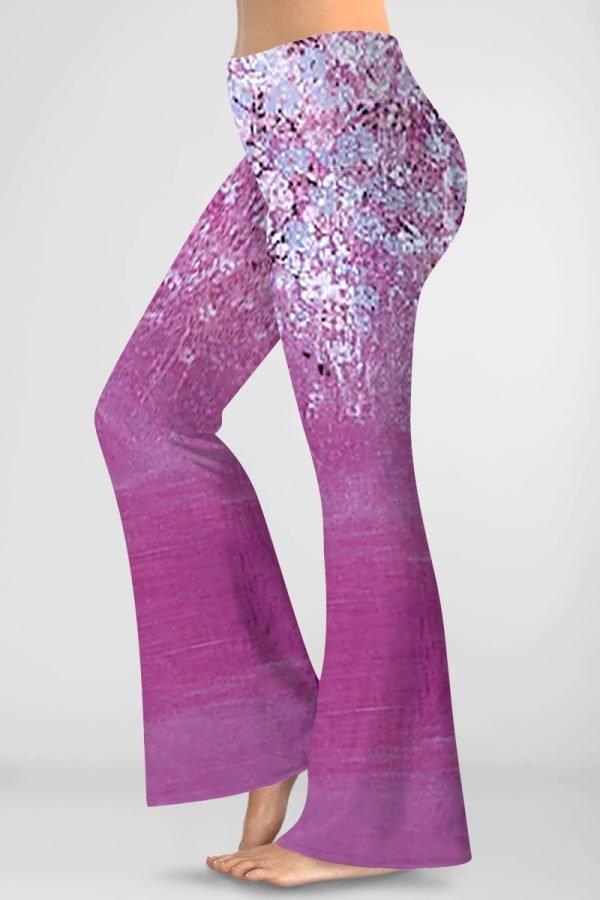 Women'sPlus Size Casual Black Floral Print Hight Waist Bell Bottom Pants