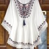Vintage Print Lace Paneled Tassel Design Top