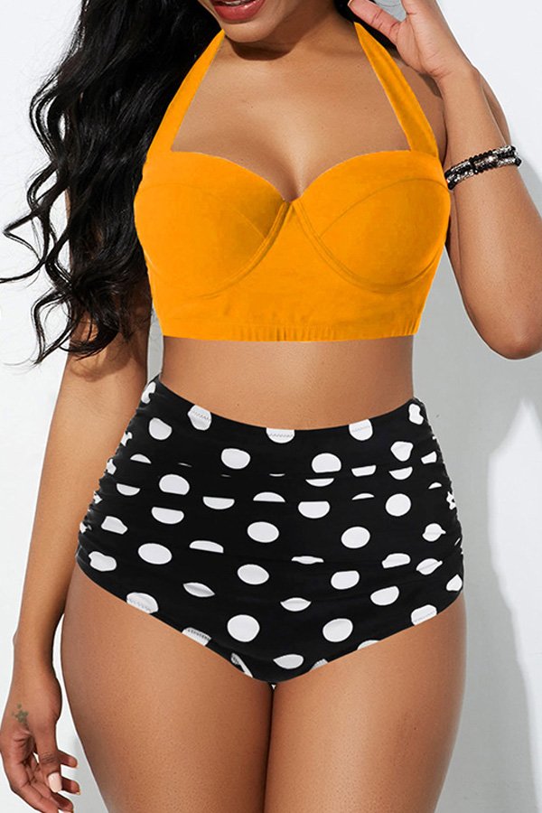 Polka Dot Print Halter 2PCS Swimsuit Set
