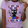 Women's Cotton 4th Of July Just Here To Bang It's Fine I'm Fine Black Cat T-Shirt