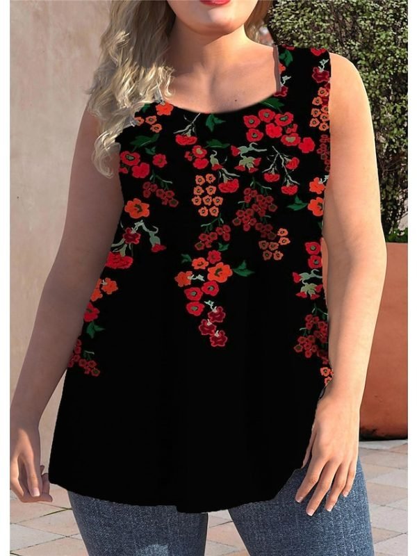 Women's Plus Size Tops Tank Top Floral Print Sleeveless Strap Streetwear Preppy Daily Going out Polyester Spring Summer Green Blue
