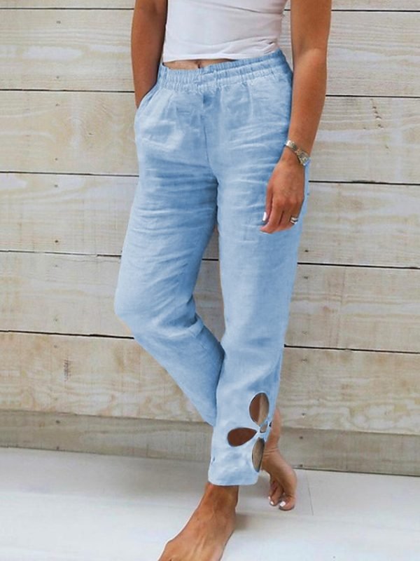 Women's Pants Trousers Faux Linen Black White Blue Fashion Casual Weekend Side Pockets Full Length Comfort Plain S M L XL 2XL