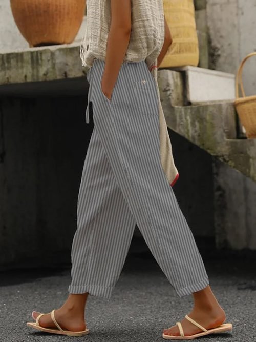 Striped Cotton Loose Casual Pants