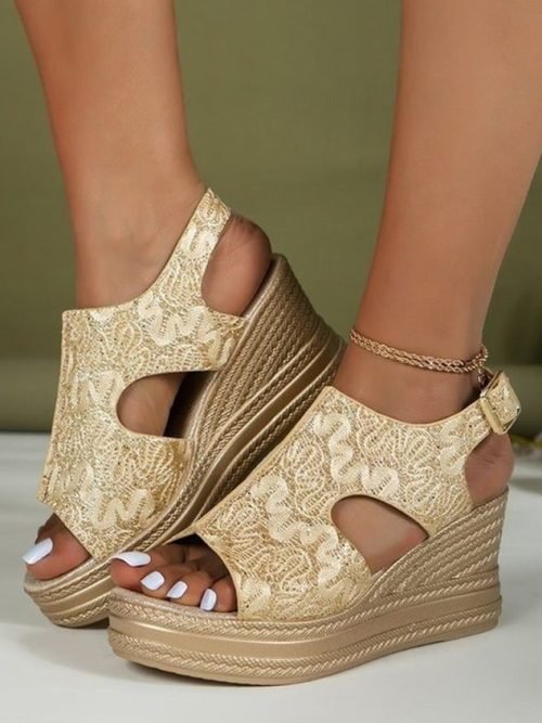 Leisure Resort Jacquard Wedge Platform Sandals