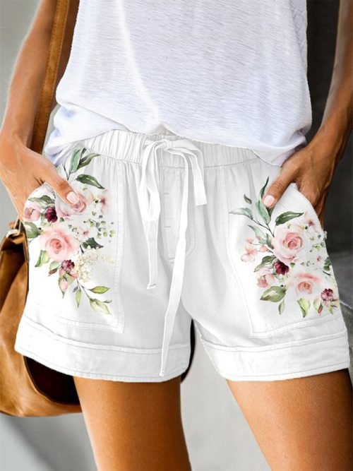 Loose Casual Drawstring Floral Shorts